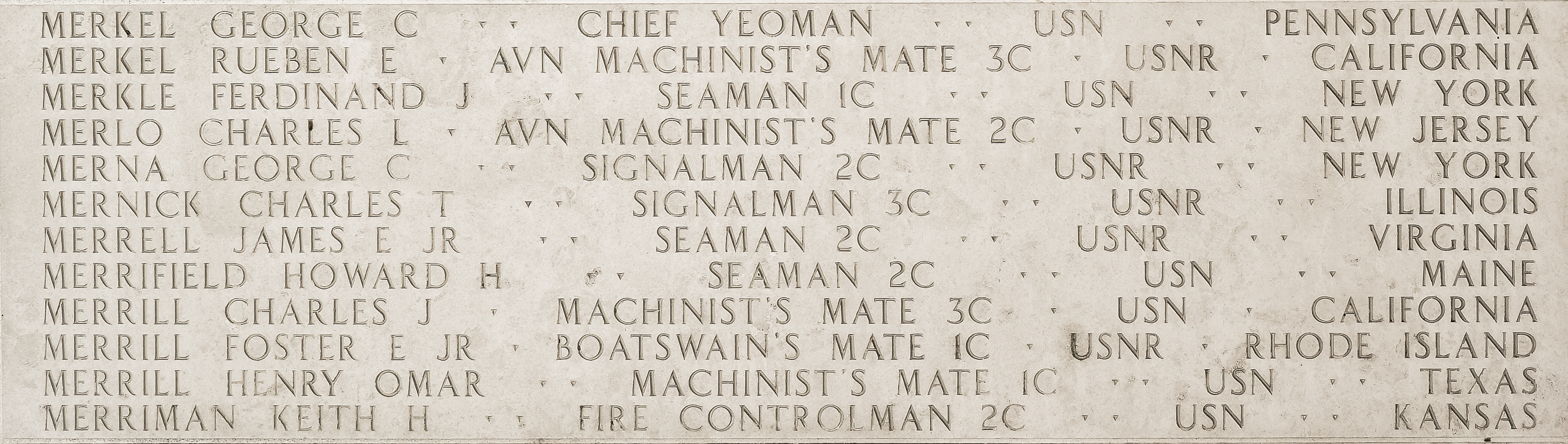 Keith H. Merriman, Fire Controlman Second Class